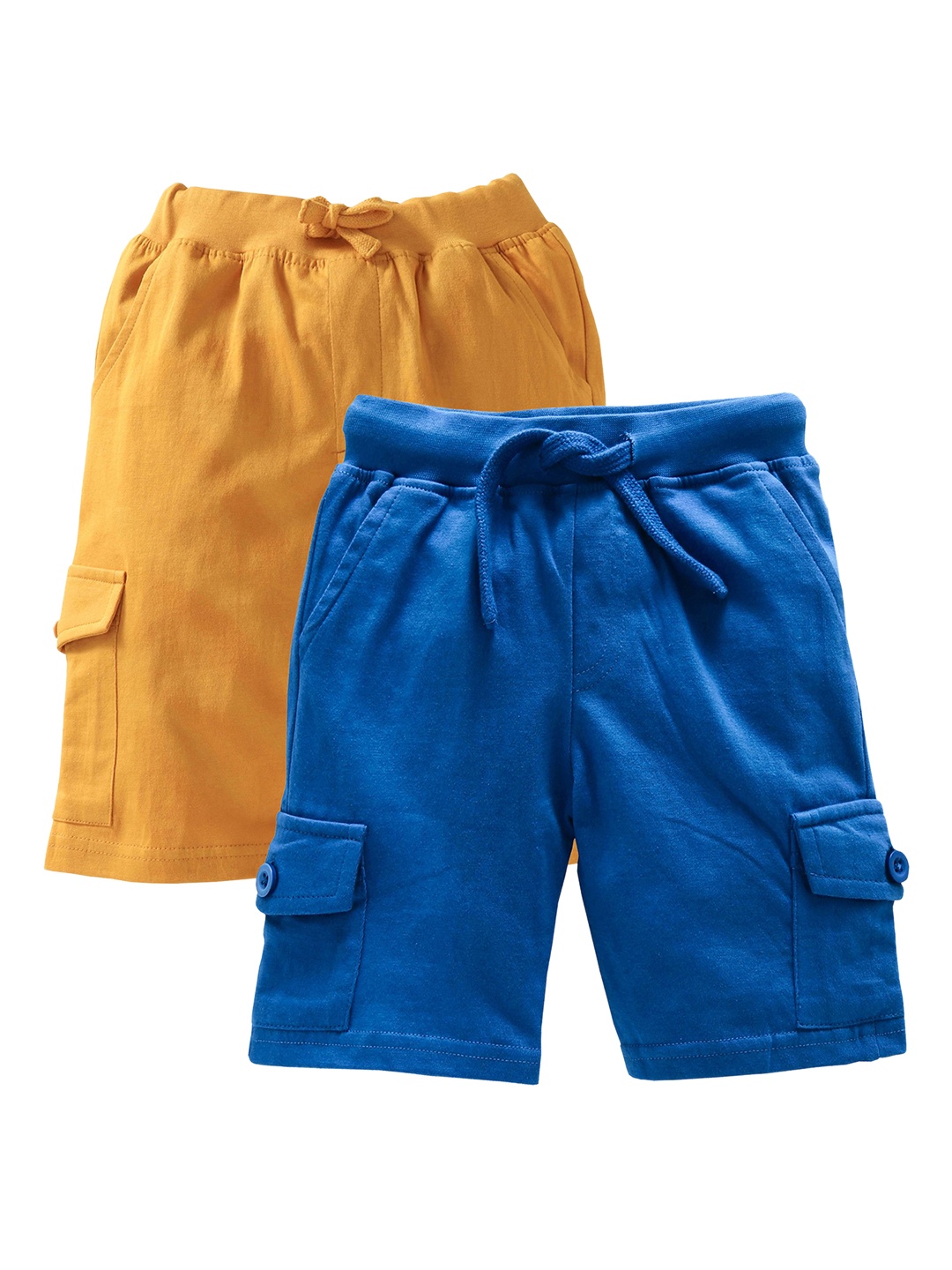 

KiddoPanti Boys Pack of 2 Solid Regular Fit Side Cargo Shorts, Mustard