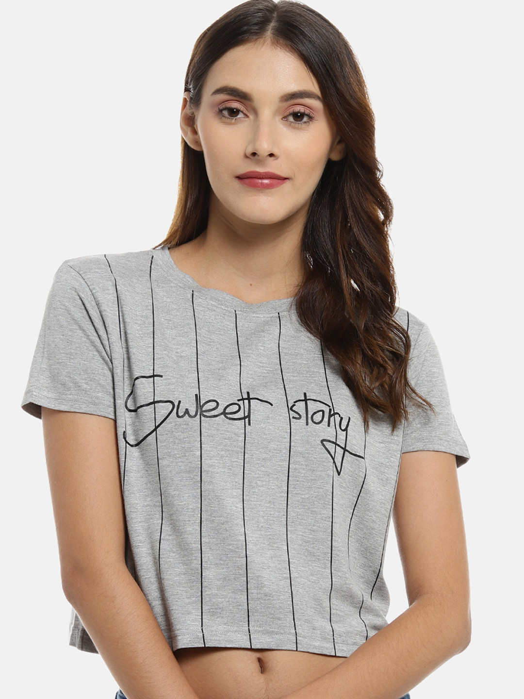 

Campus Sutra Women Grey & Black Striped A-Line Top