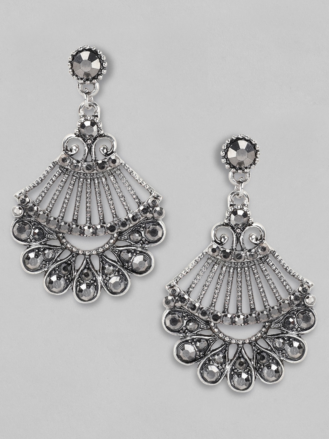 

Rubans Silver-Plated Handcrafted Zirconia Studded Classic Drop Earrings
