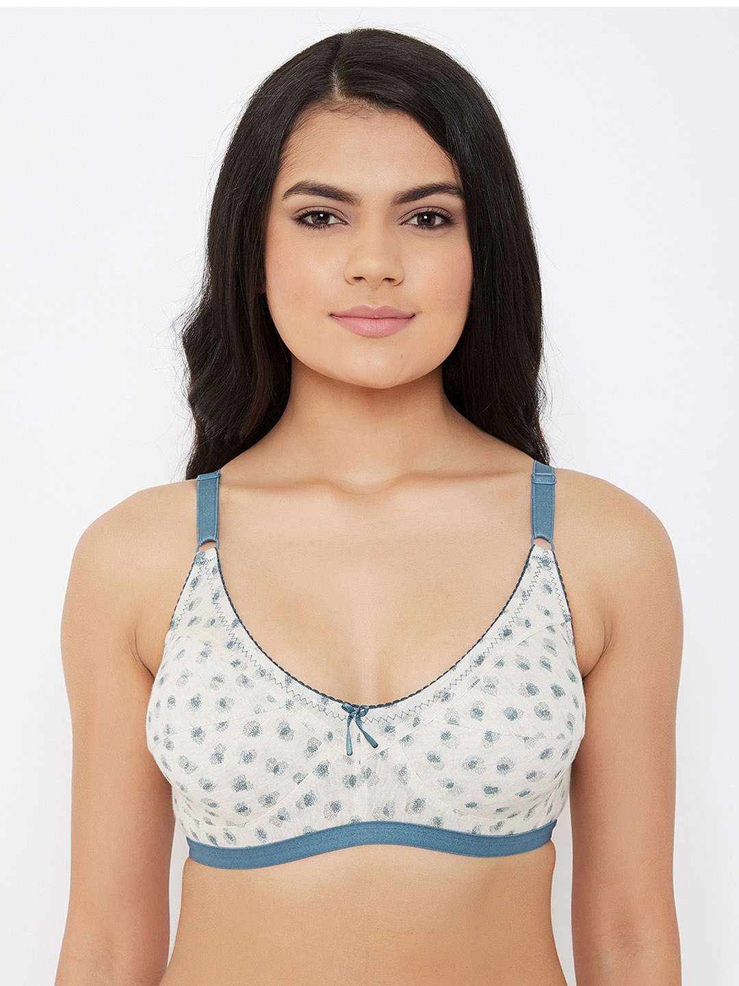 

Clovia Off-White & Blue Printed Non-Wired Non Padded Everyday Bra BR0185J1832B