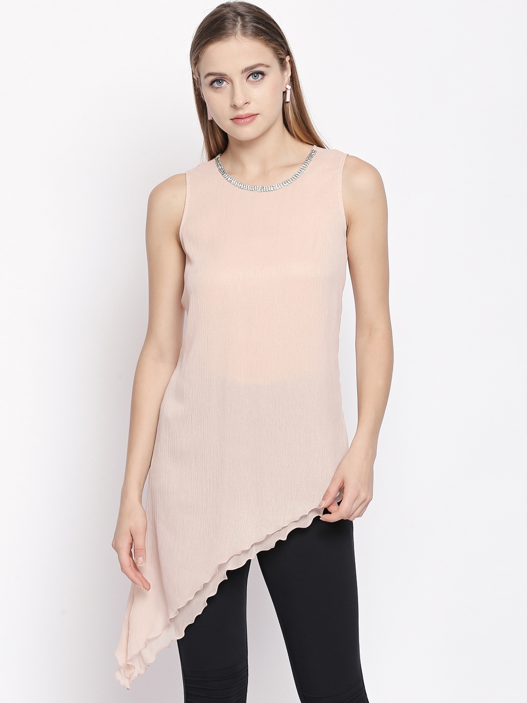 

Forever Glam by Pantaloons Women Pink Solid High-Low Top