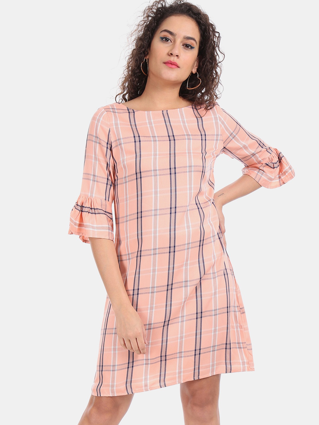 

Cherokee Women Pink & Navy Blue Checked A-Line Dress