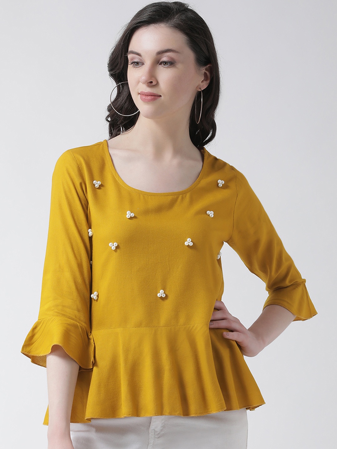 

Aayna Women Mustard Embellished Peplum Top