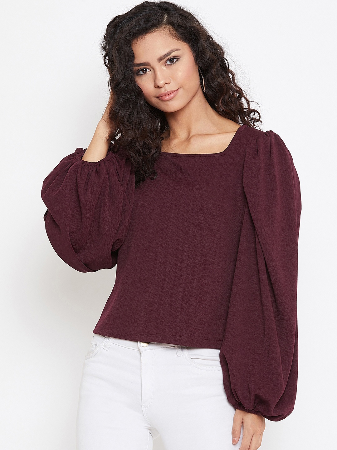 Zastraa Women Burgundy Solid Top