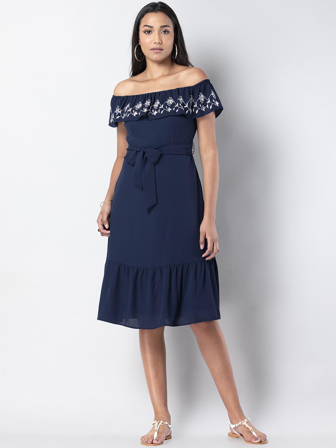 

FabAlley Women Blue Solid Fit and Flare Dress
