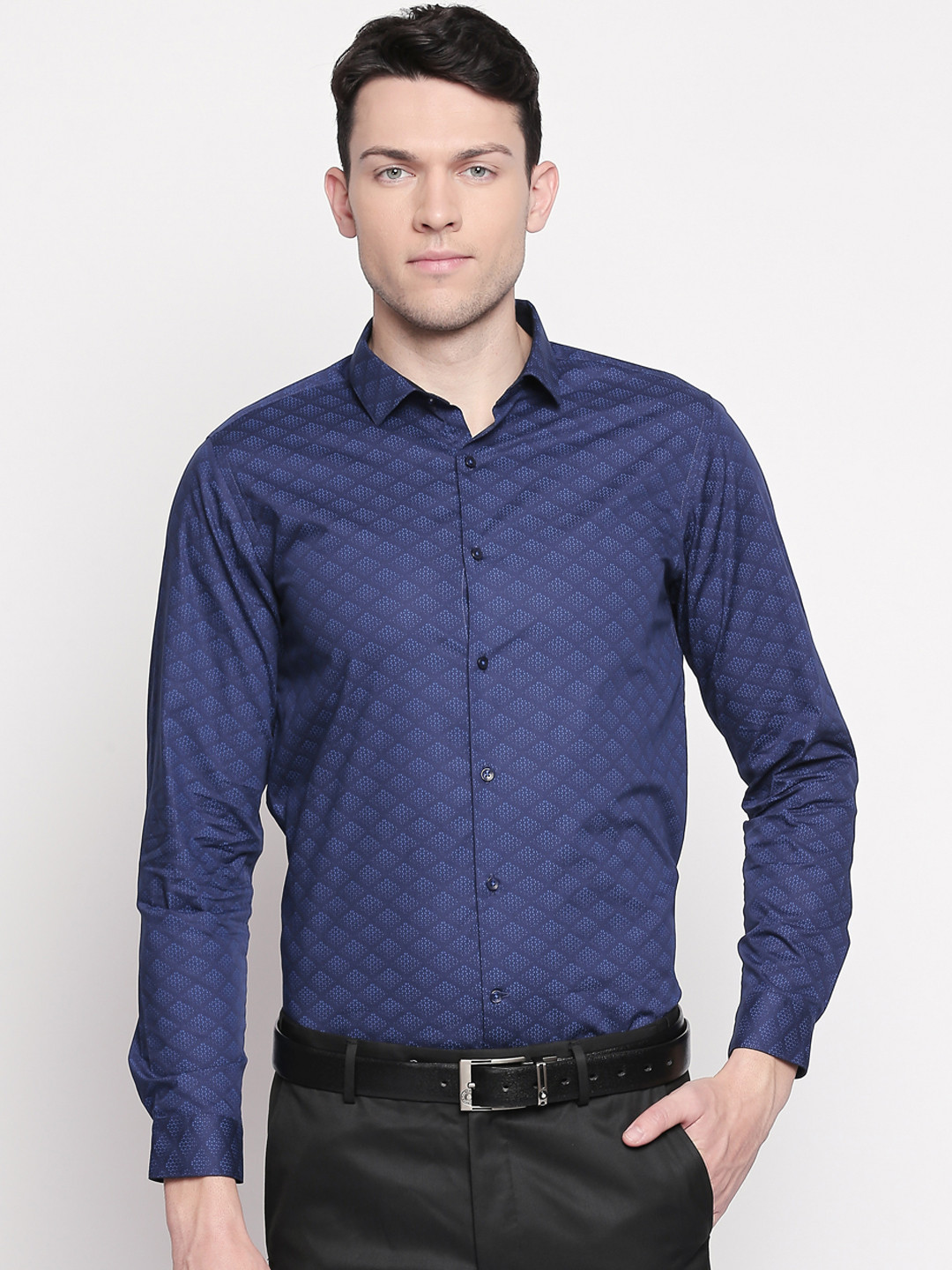 

RICHARD PARKER by Pantaloons Men Navy Blue Slim Fit Printed Party Shirt