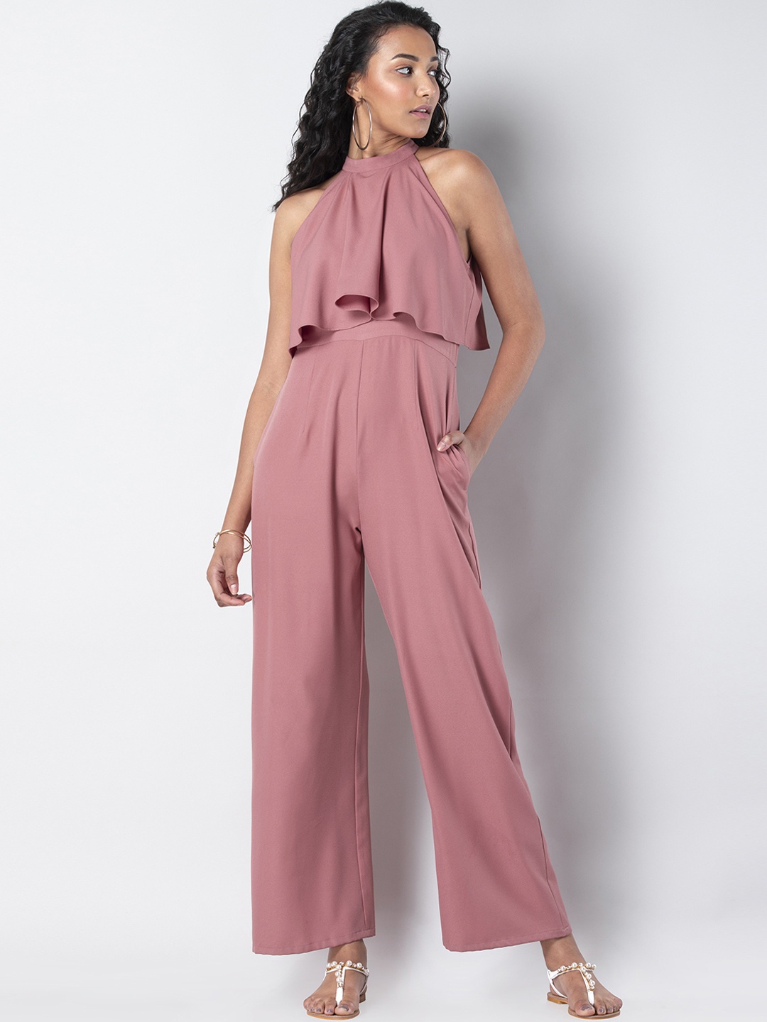 

FabAlley Women Pink Solid Basic Jumpsuit