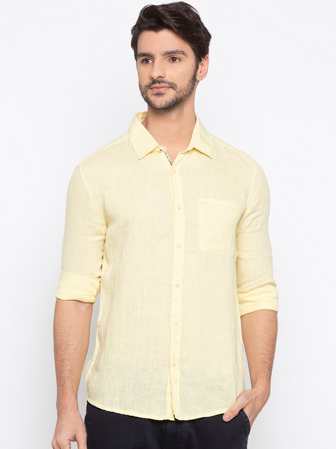 

SPYKAR Men Yellow Slim Fit Solid Casual Shirt