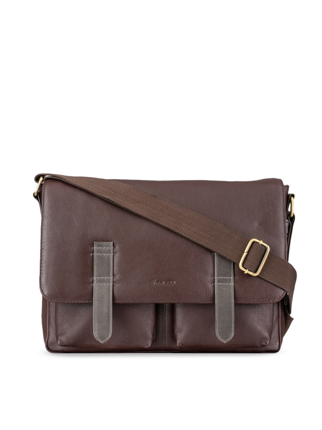 

MAI SOLI Men Brown Solid Leather Messenger Bag
