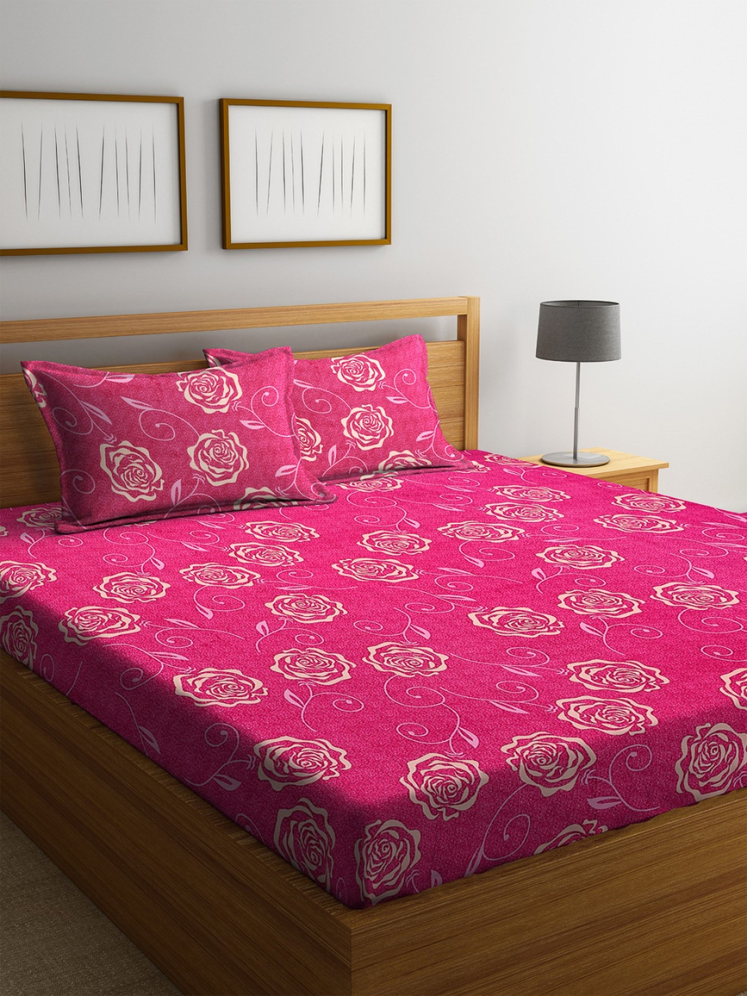 

ROMEE Pink Floral 144 TC Microfiber 1 Queen Bedsheet with 2 Pillow Covers