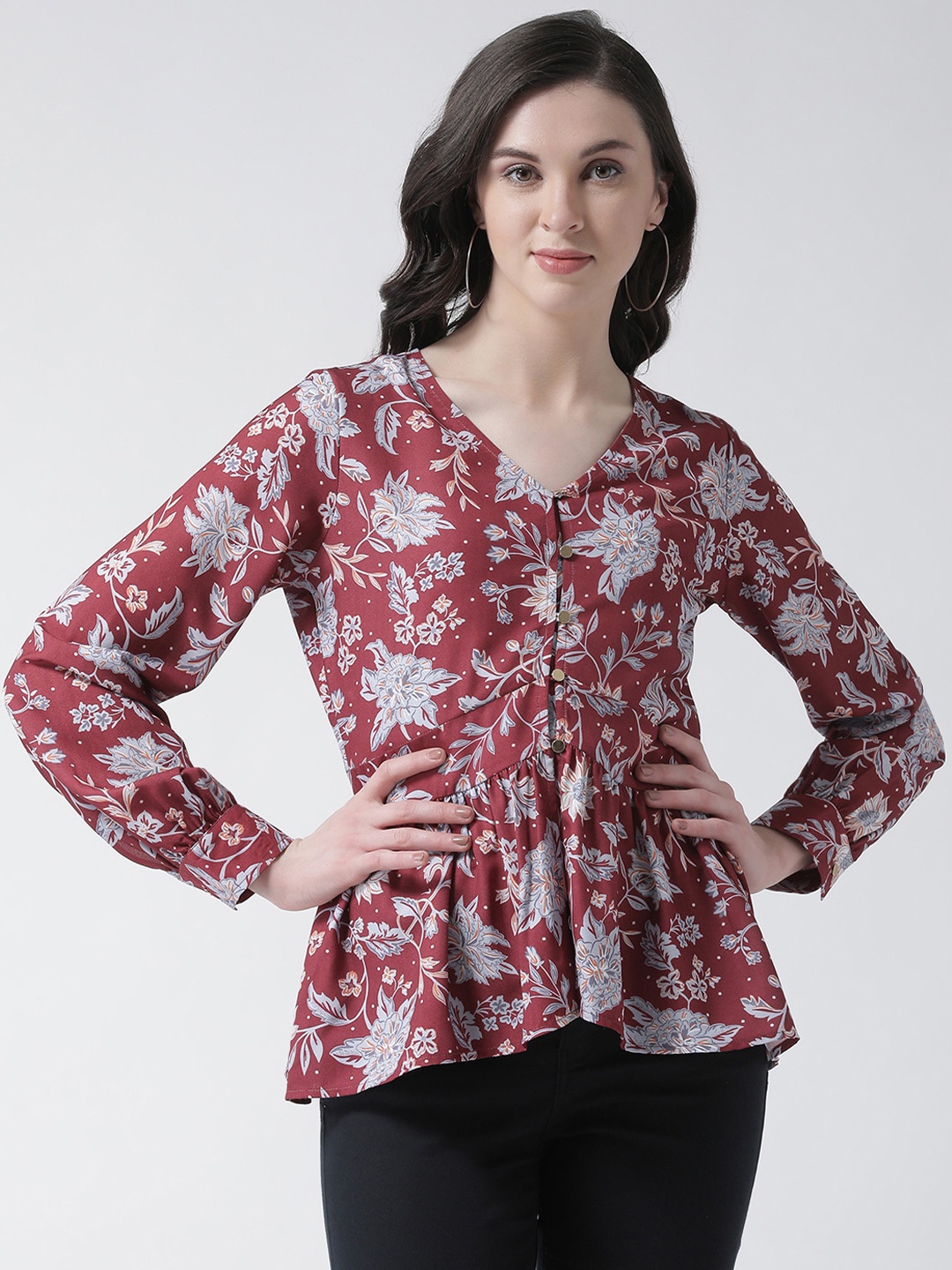 Aayna Women Maroon Printed Peplum Top