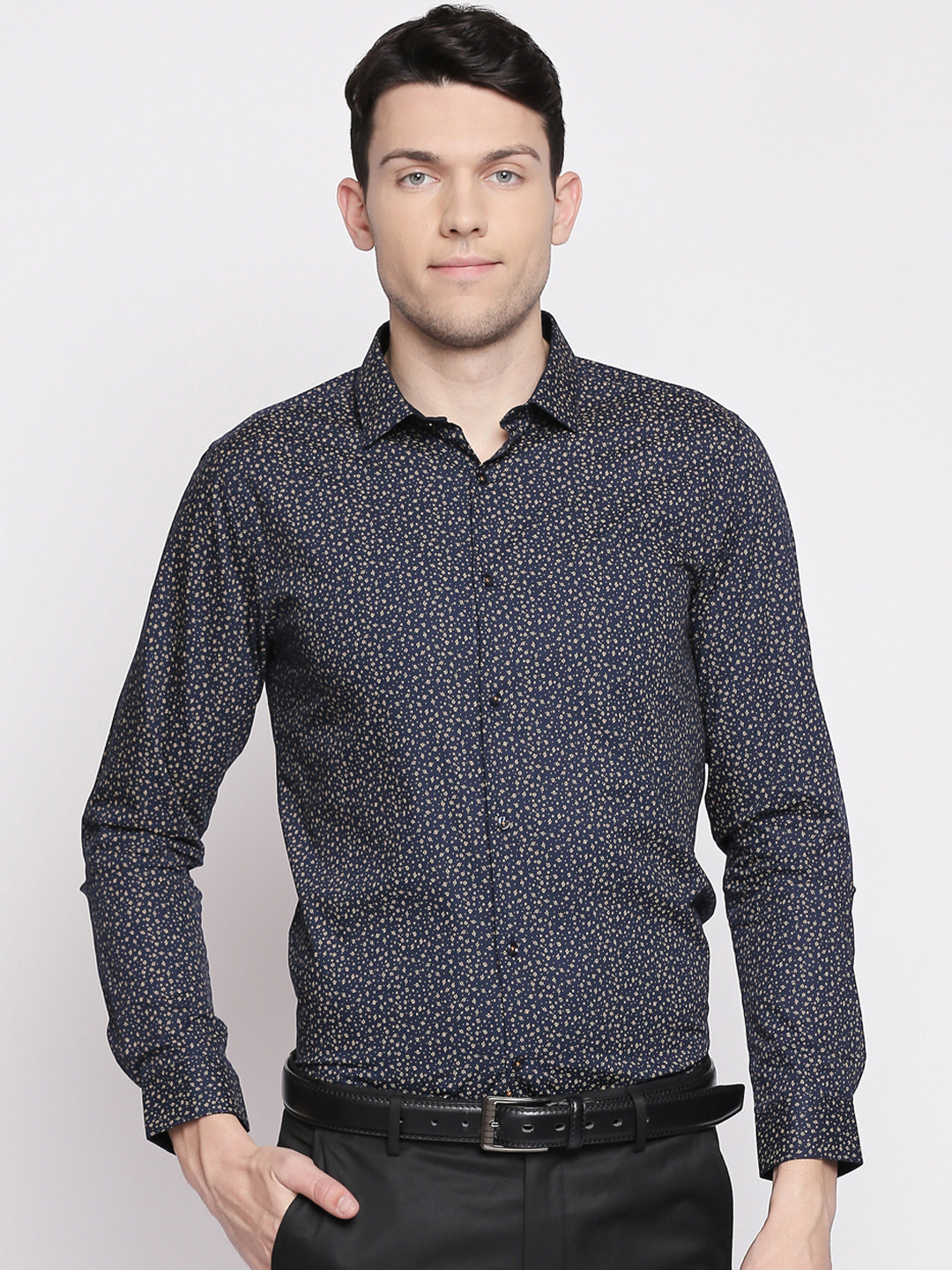 

RICHARD PARKER by Pantaloons Men Navy Blue Slim Fit Printed Party Shirt