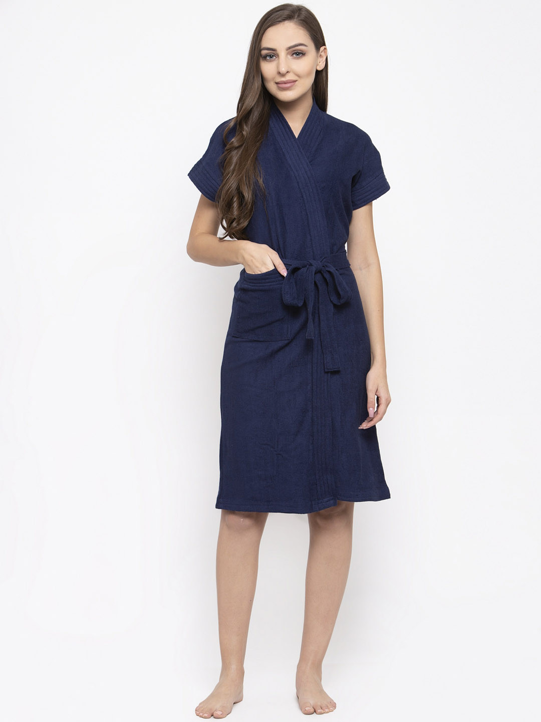 

Secret Wish Women Navy Blue Solid Towel Bath Robe