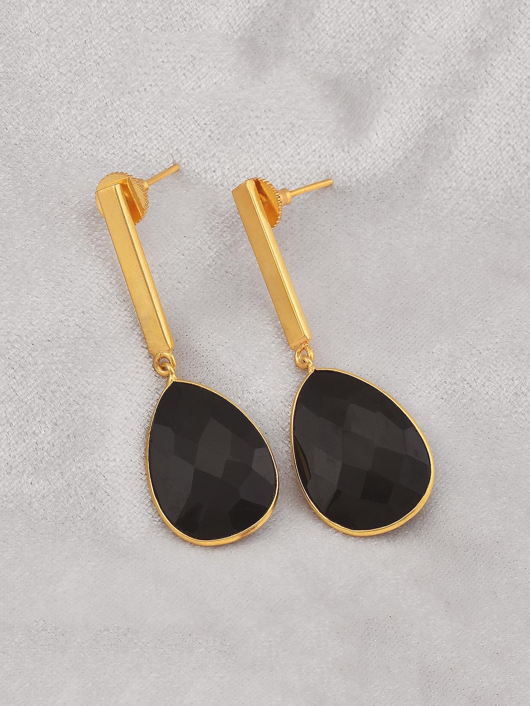 

Tistabene Gold-Plated & Black Teardrop Shaped Drop Earrings