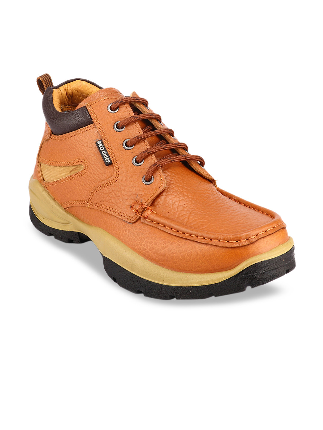 

Red Chief Men Tan brown Solid Leather Mid-Top Flat Boots