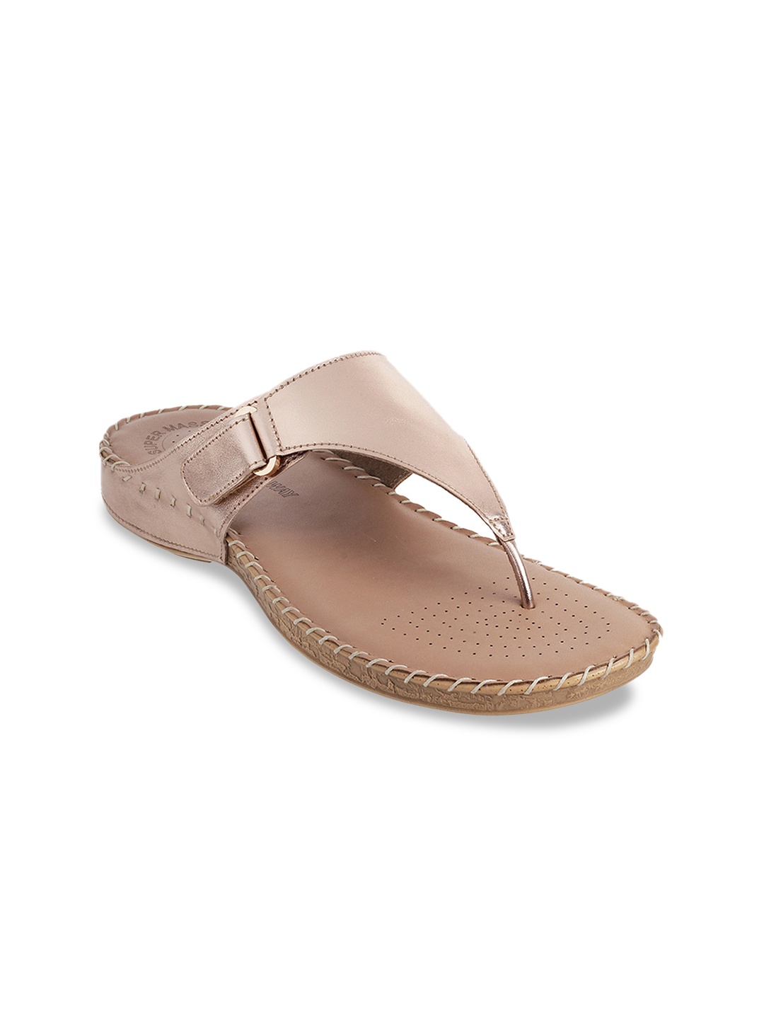 

WALKWAY by Metro Women Muted Gold-Toned Solid T-Strap Flats