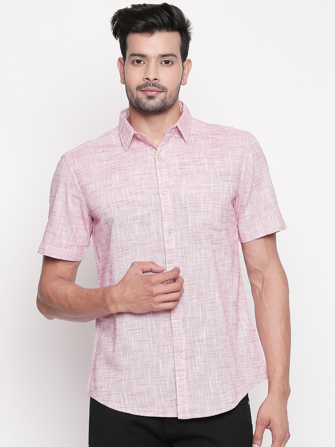 

BYFORD by Pantaloons Men Red Regular Fit Self Design Casual Shirt