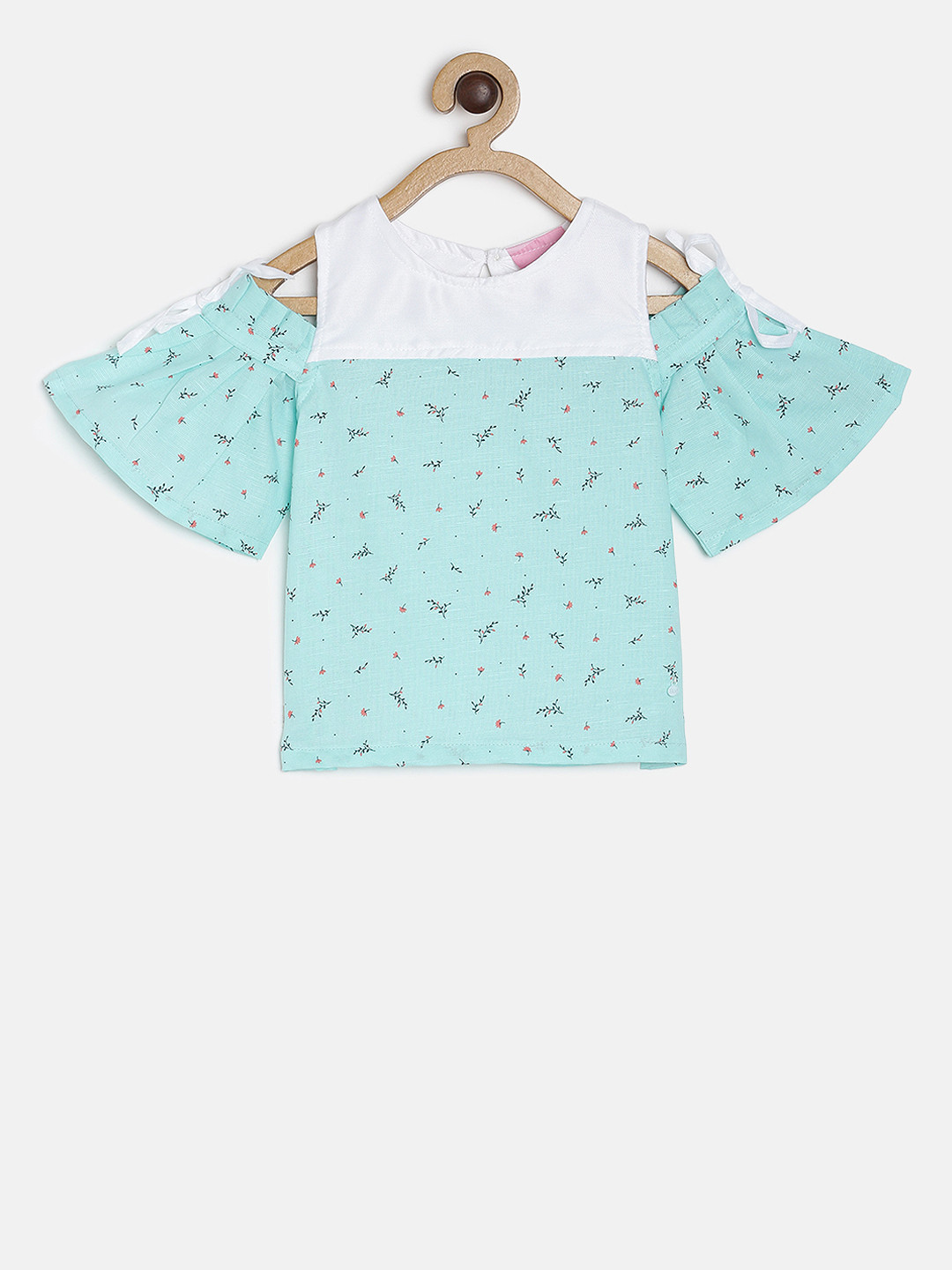 

TALES & STORIES Girls Green & White Printed Pure Cotton Top