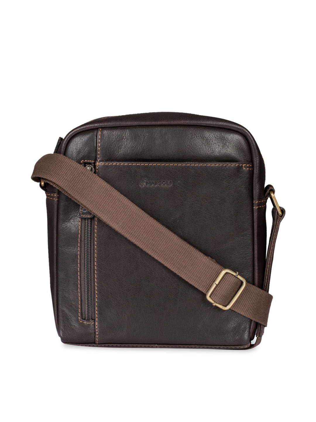 MAI SOLI Men Brown Solid Leather Messenger Bag