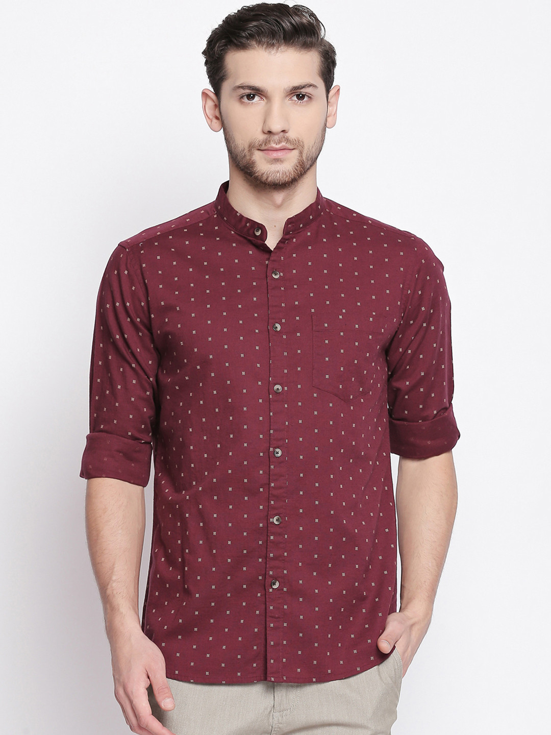 

BYFORD by Pantaloons Men Maroon Regular Fit Printed Casual Shirt