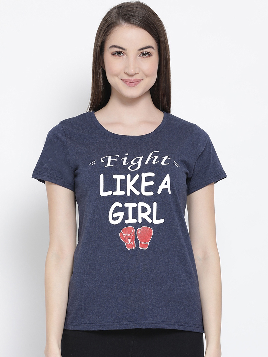 

Clovia Women Blue Printed Lounge T-Shirt