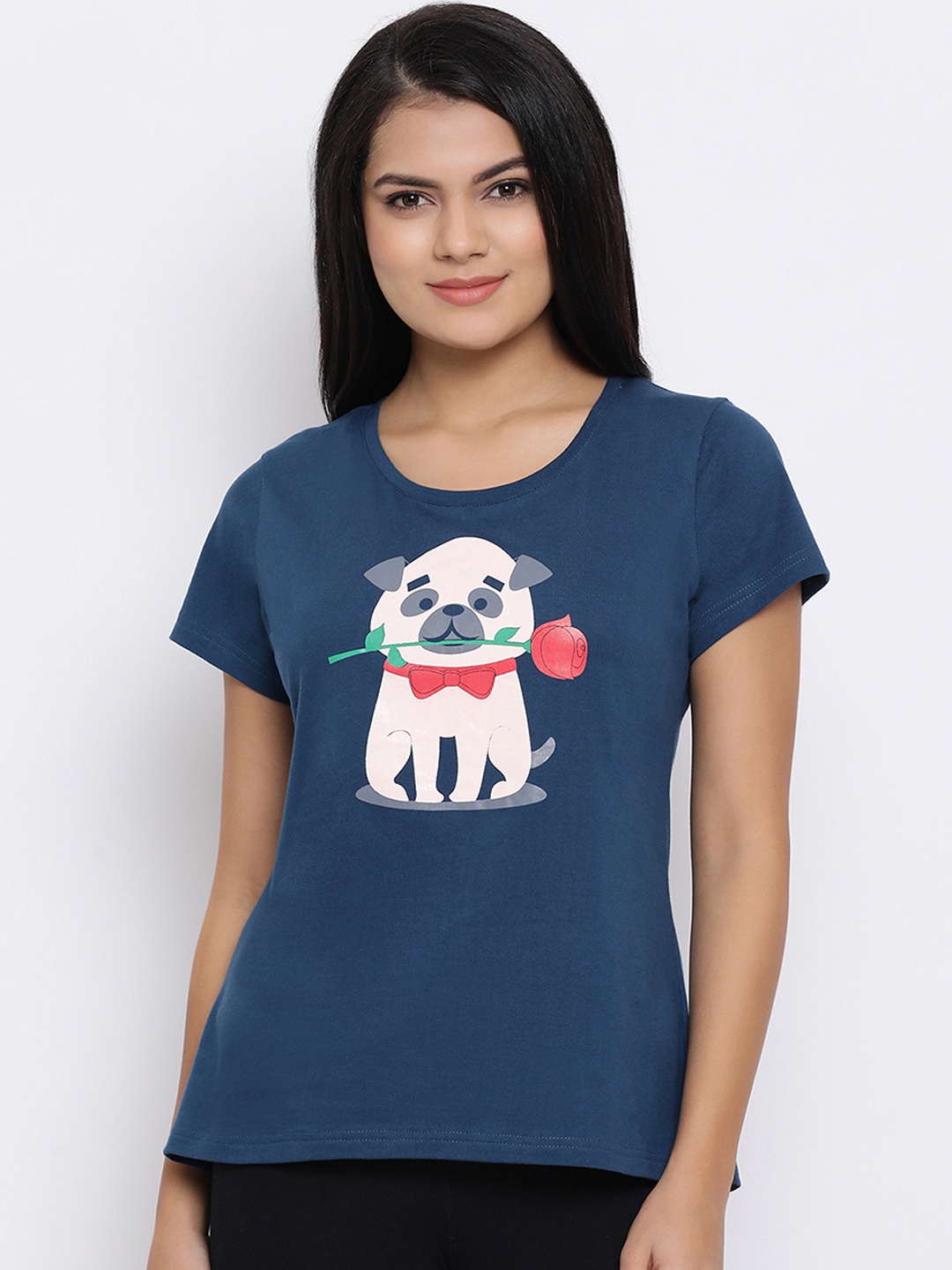 

Clovia Women Blue Printed Lounge T-Shirt