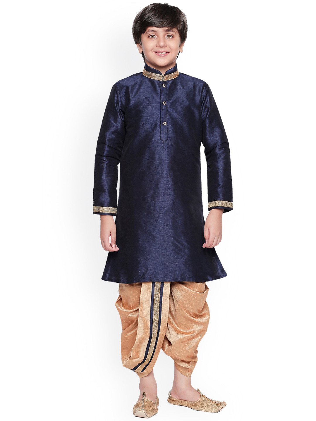 

Jeetethnics Boys Navy Blue & Beige Solid Kurta with Dhoti Pants