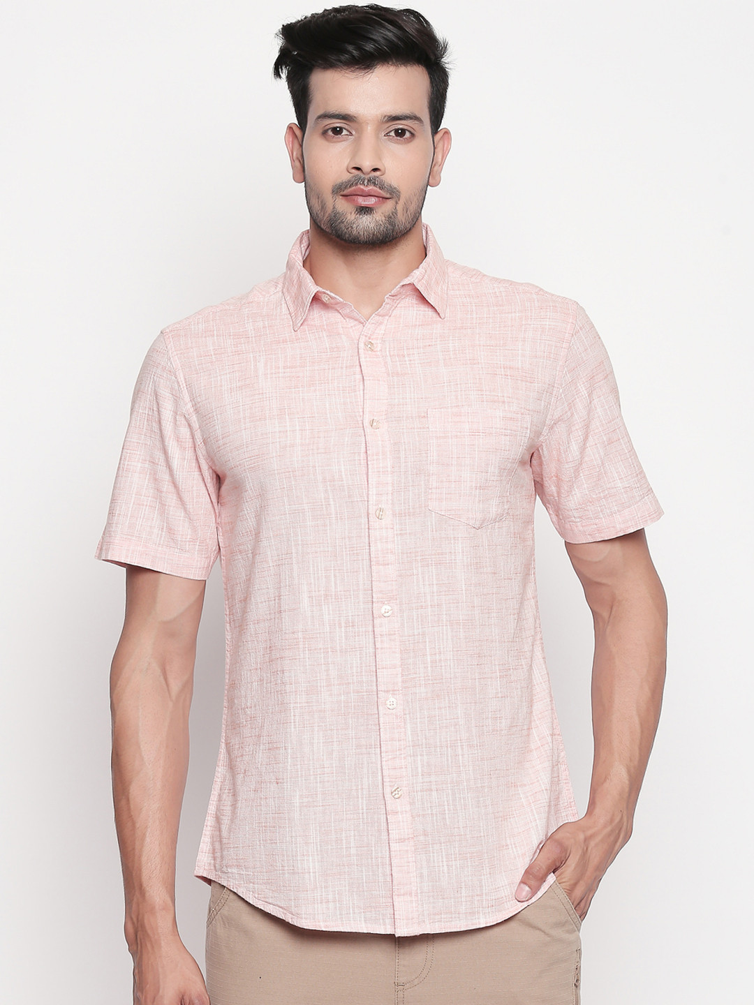 

BYFORD by Pantaloons Men Orange Regular Fit Self Design Casual Shirt