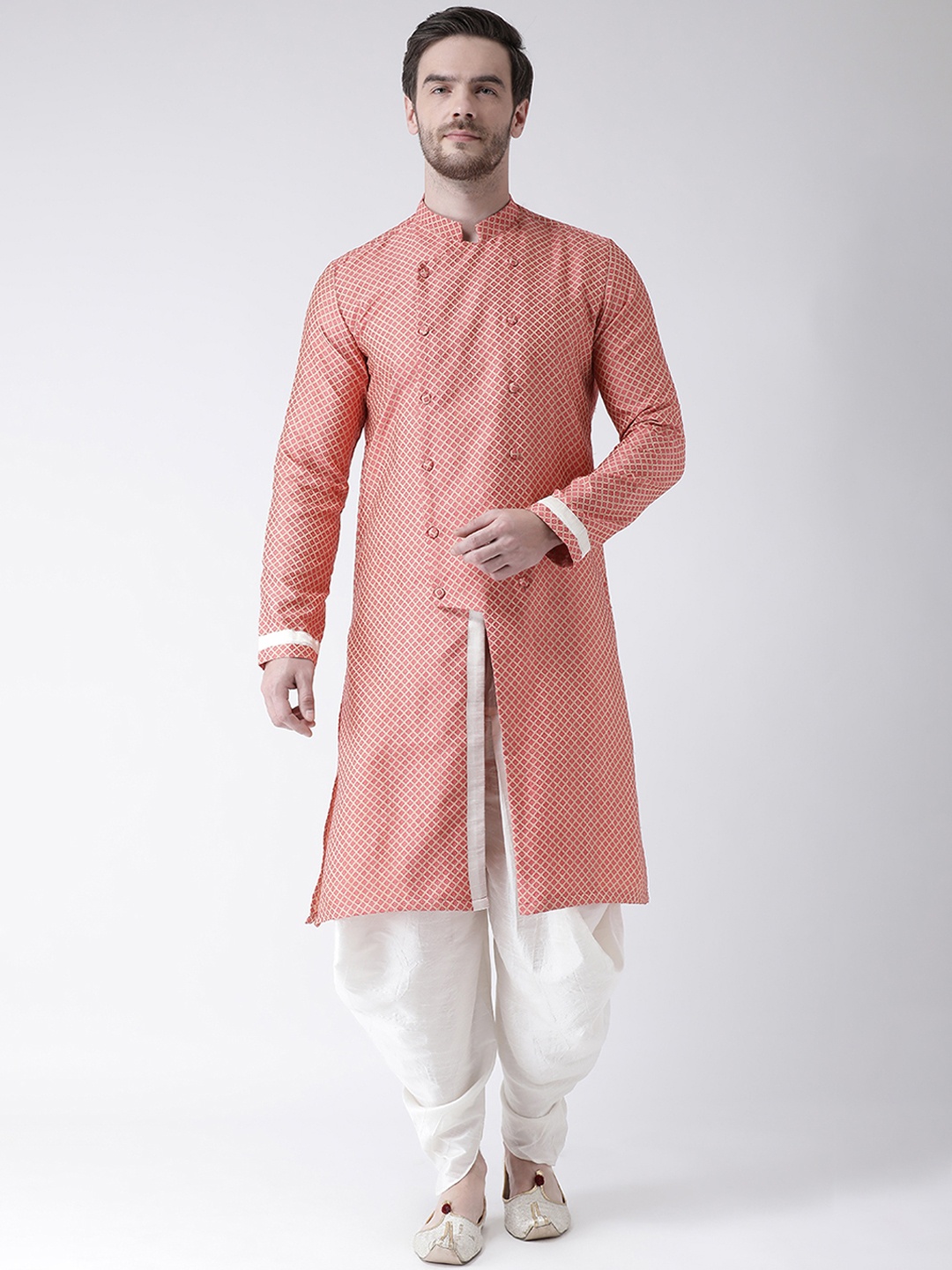 

DEYANN Men Pink & Off-White Self Design Kurta with Patiala