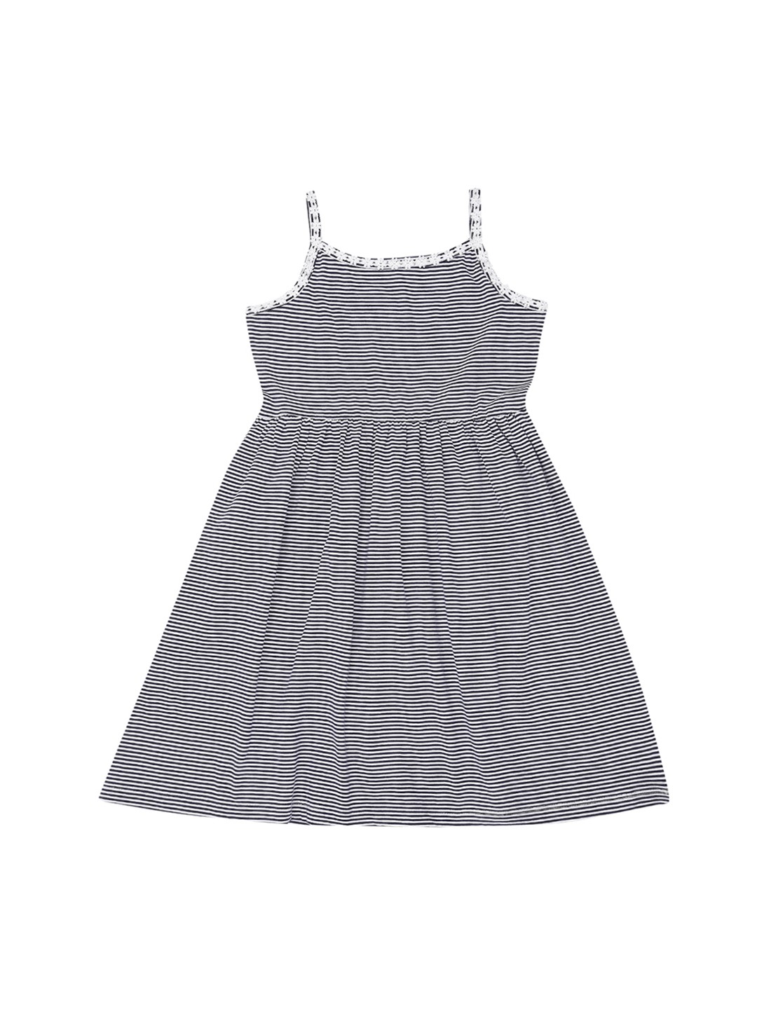 

Pantaloons Junior Girls Navy Blue Striped Fit and Flare Dress