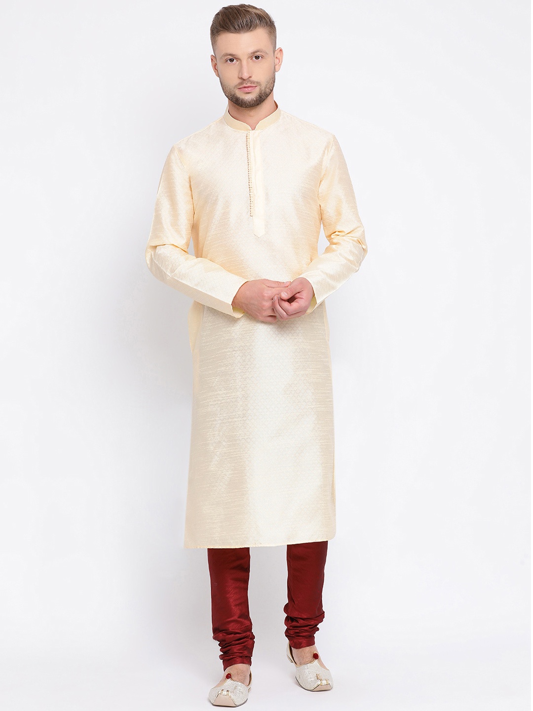 

Sanwara Men Cream-Coloured Woven Design Straight Kurta