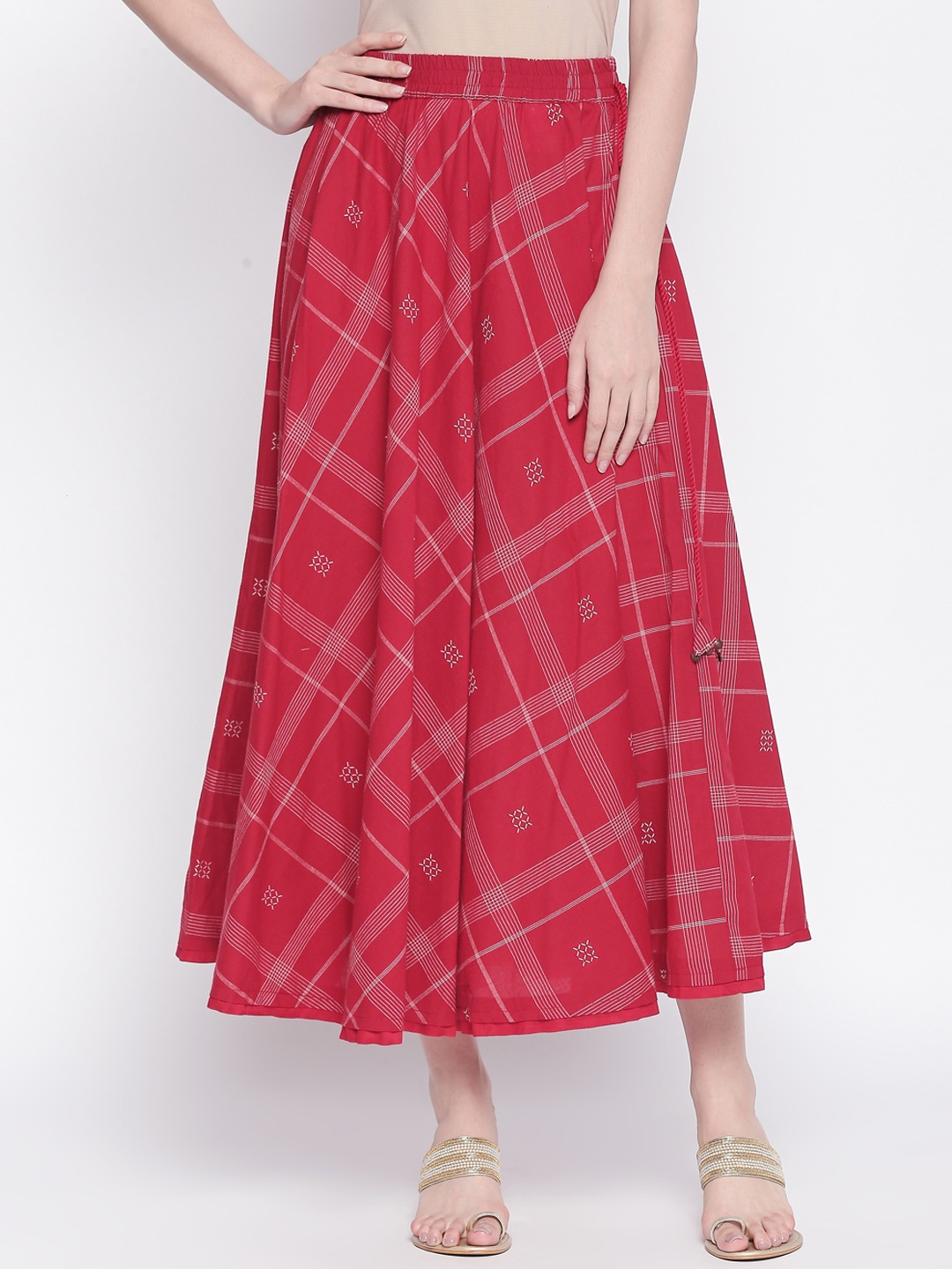 

AKKRITI BY PANTALOONS Women Maroon Checked Flared Maxi Skirt