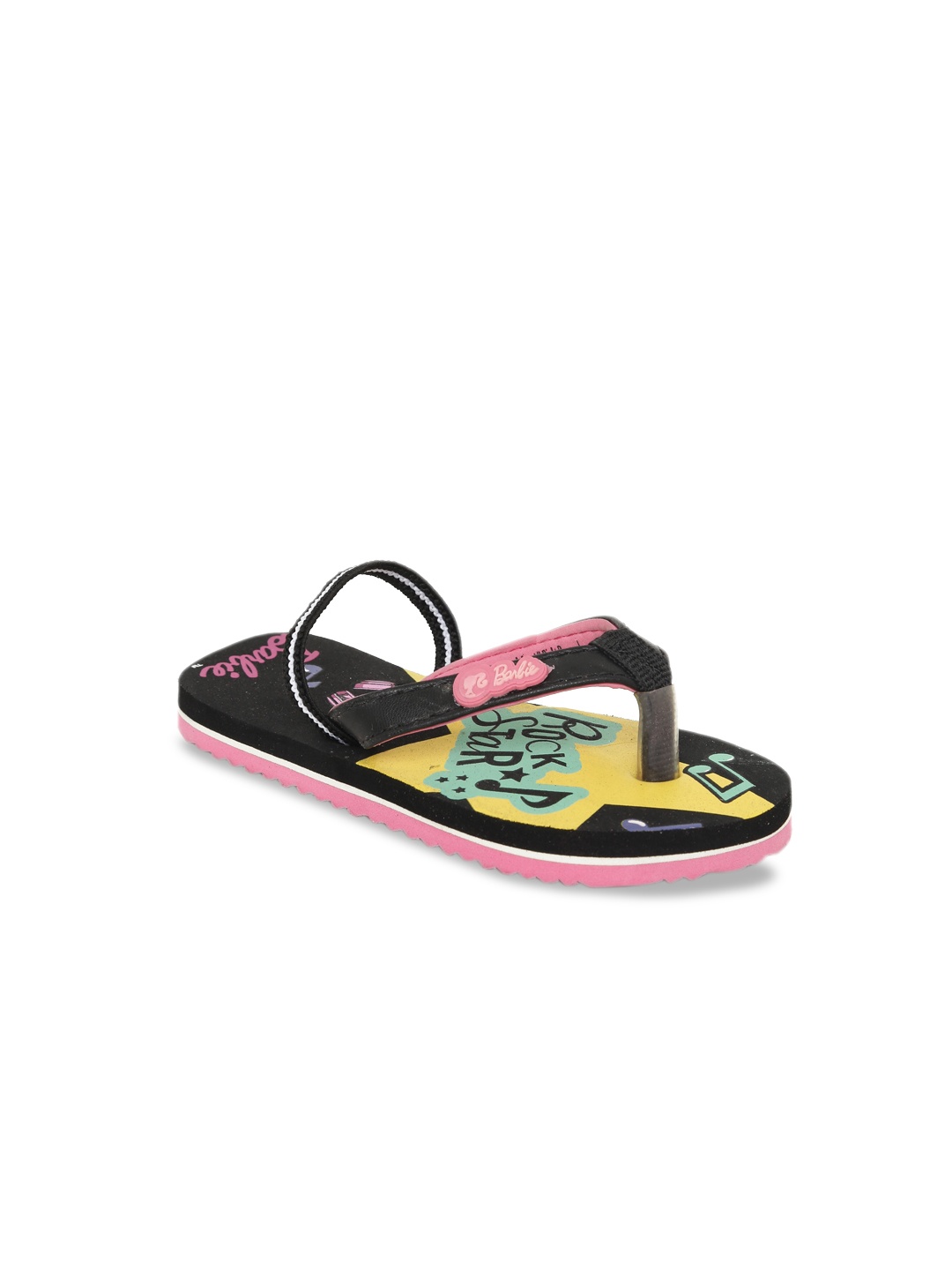 

toothless Girls Black & Pink Printed Barbie Thong Flip-Flops