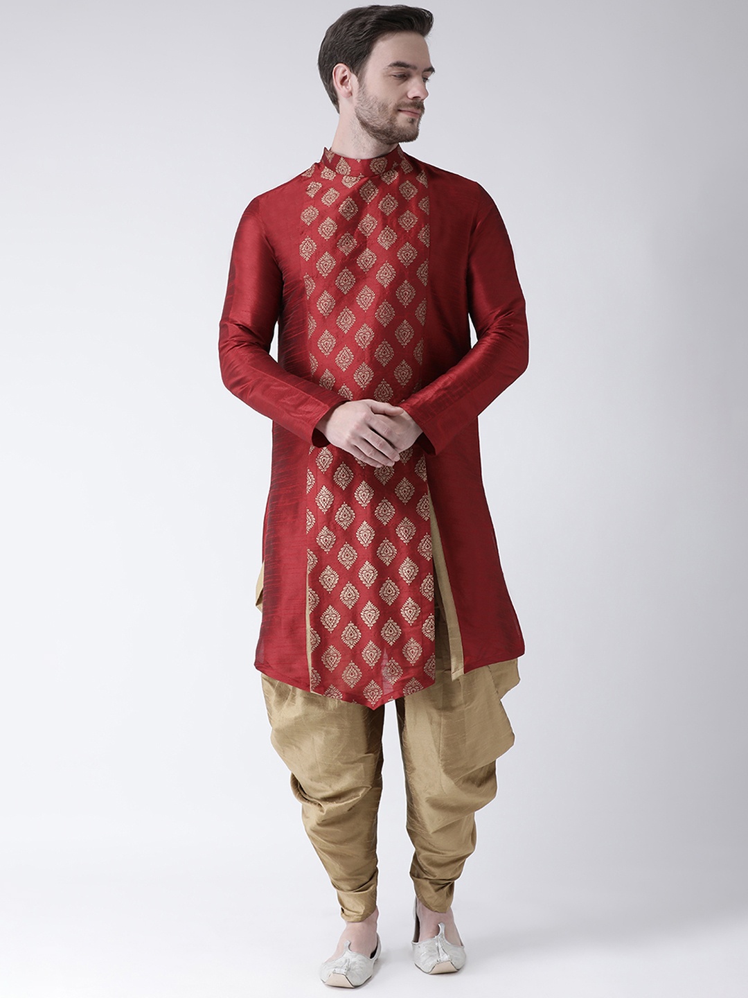 

DEYANN Men Red & Brown Printed Kurta with Patiala