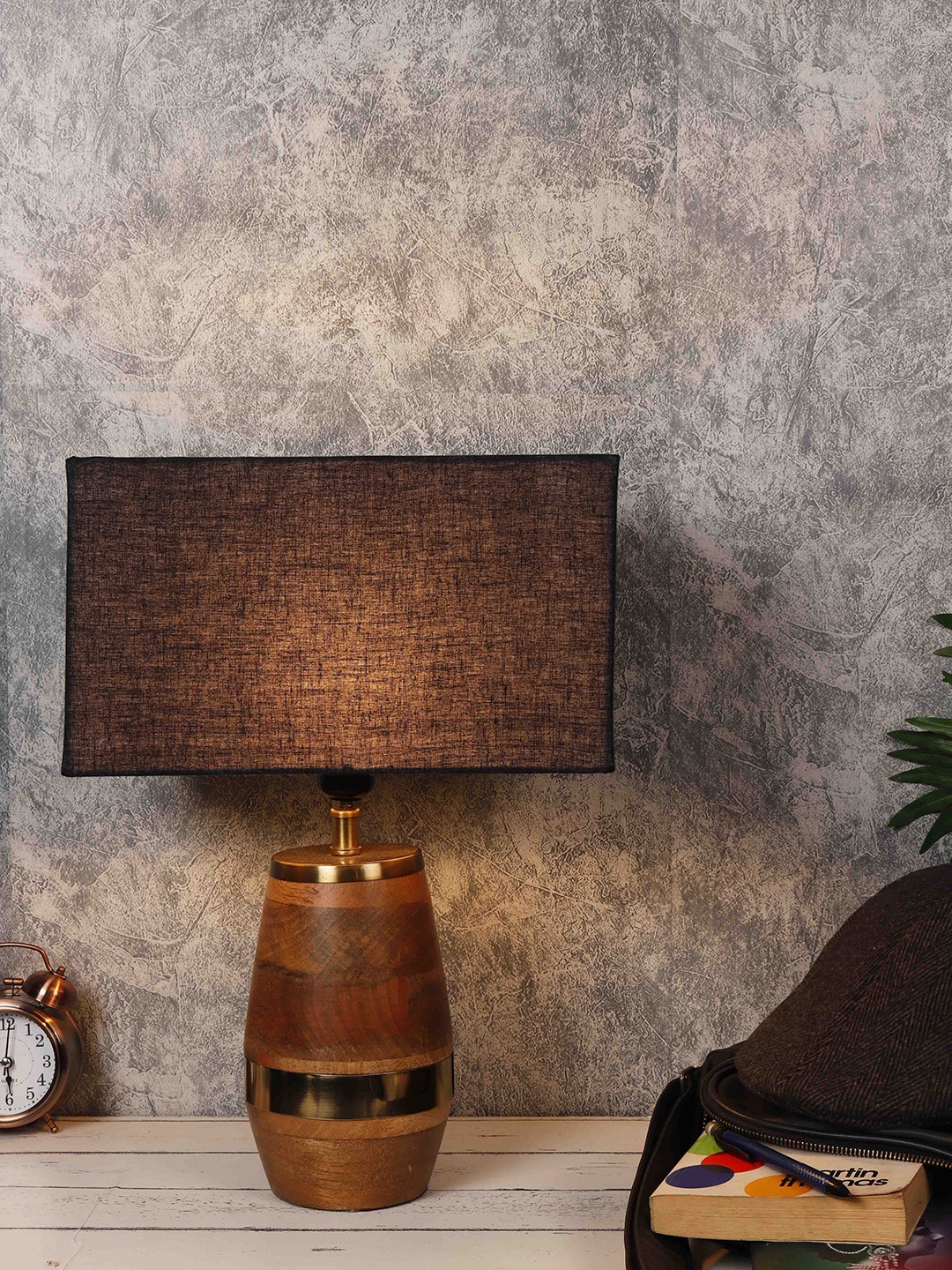 Grated Ginger Black Solid Tribal Bedside Lamp