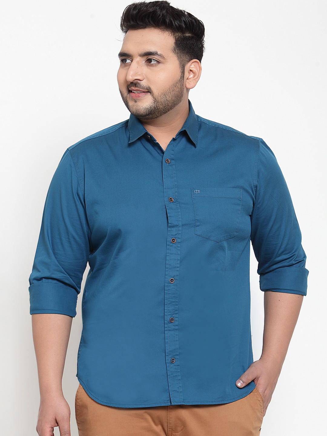 

plusS Men Teal Blue Regular Fit Solid Casual Shirt