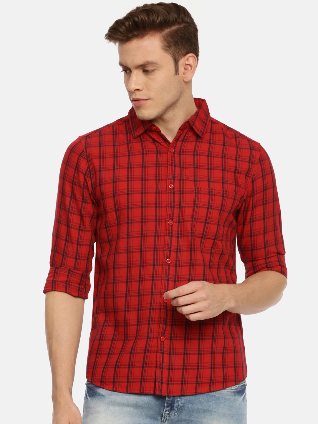 

Chennis Men Red & Black Slim Fit Checked Casual Shirt