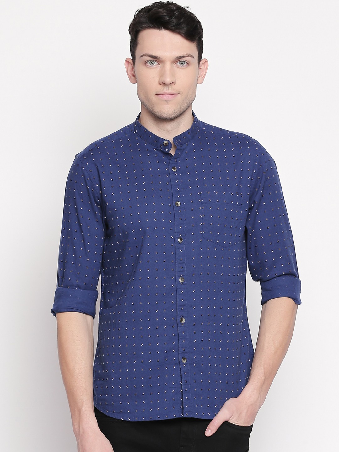 

BYFORD by Pantaloons Men Navy Blue Regular Fit Printed Casual Shirt
