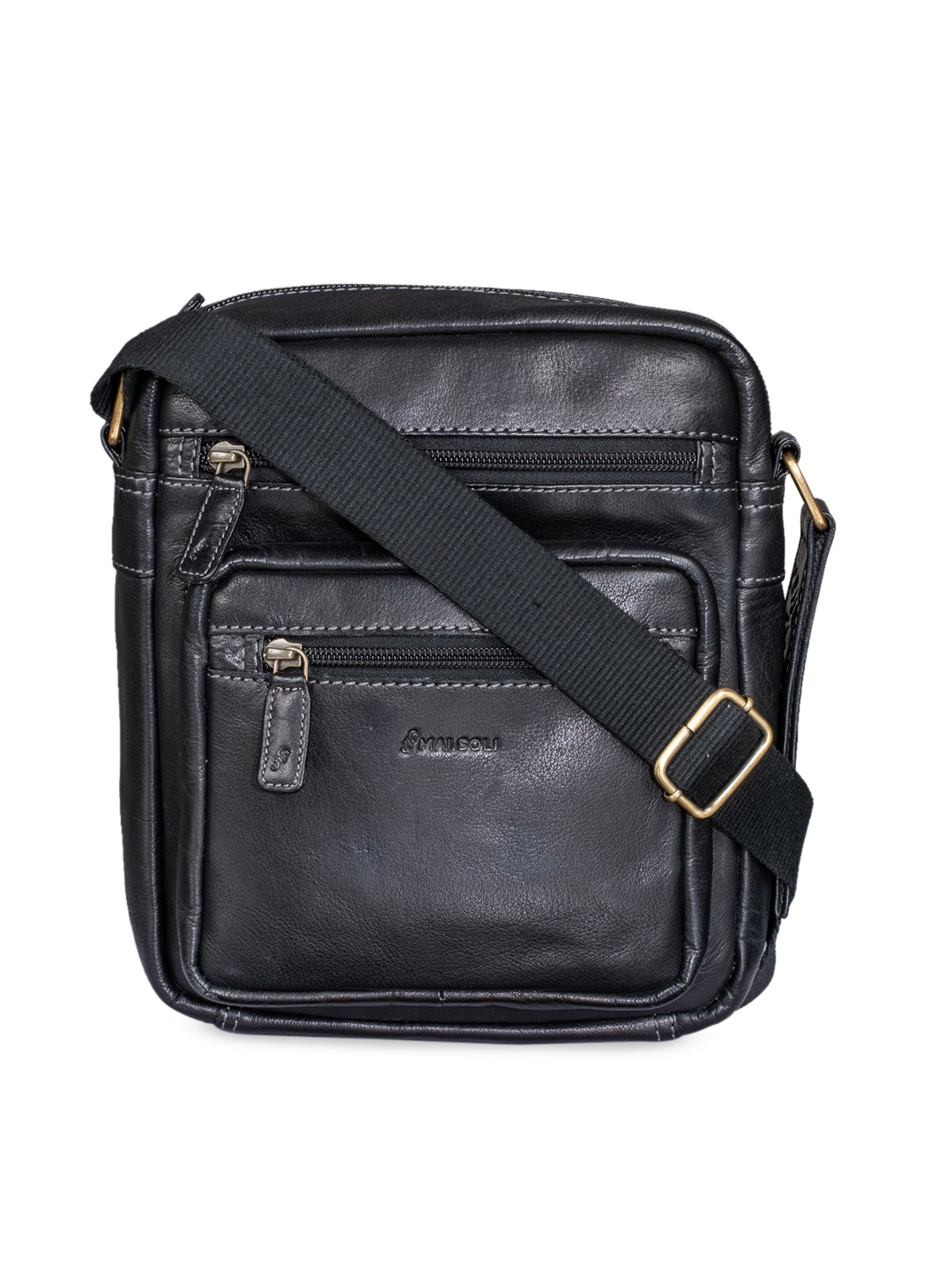 MAI SOLI Men Black Solid Leather Messenger Bag