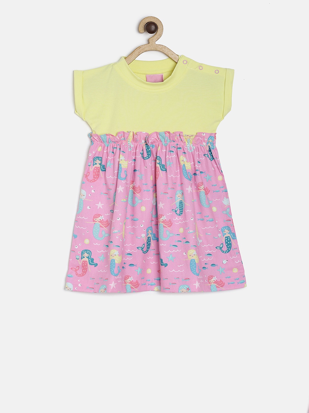 

TALES & STORIES Girls Pink & Yellow Printed Fit and Flare Dress