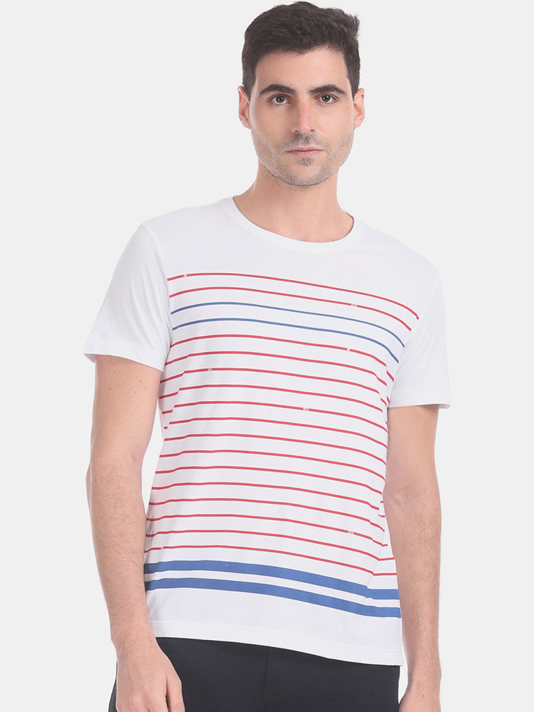 

Arrow Sport Men White Striped Round Neck Pure Cotton T-shirt