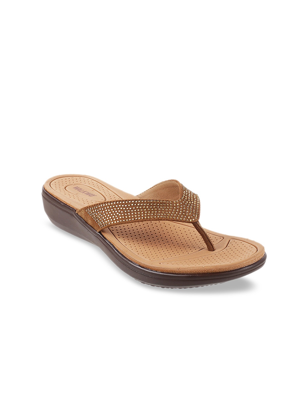 

WALKWAY by Metro Women Gold-Toned & Brown Embellished Sandals