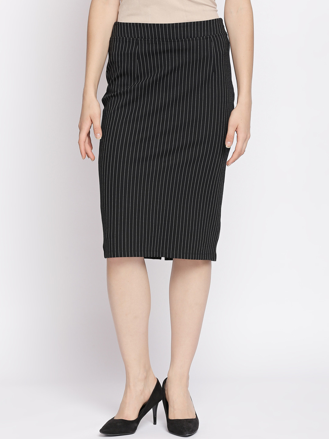 

Annabelle by Pantaloons Women Black Striped Pencil Skirt