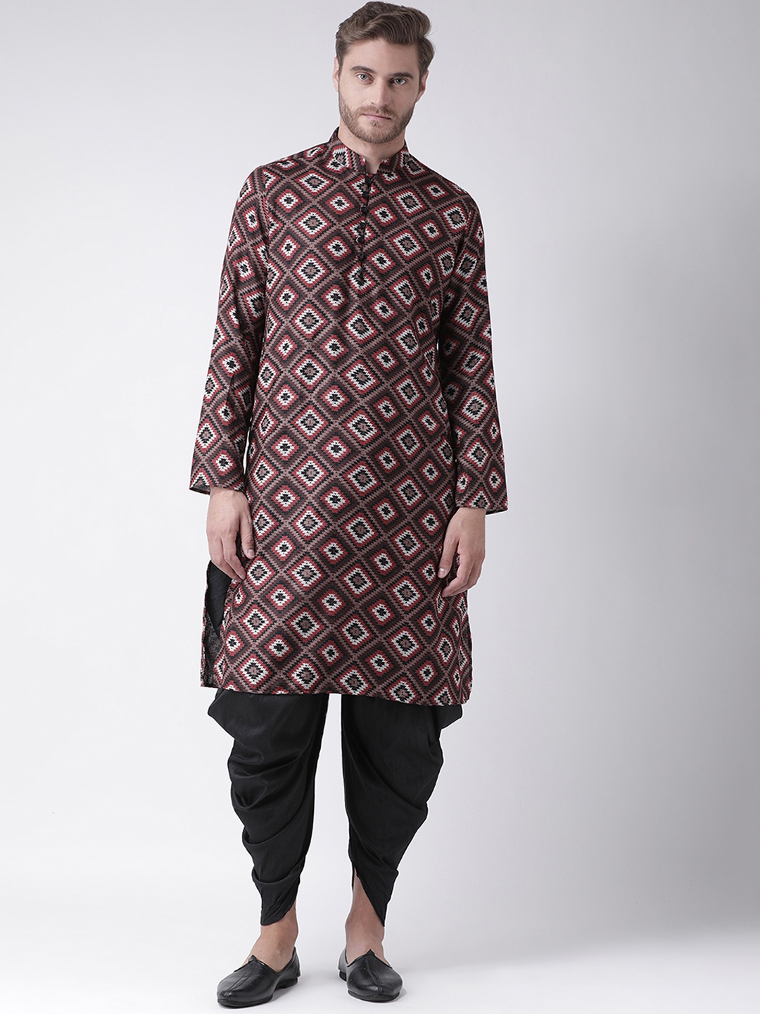 

DEYANN Men Red & Black Printed Kurta with Patiala