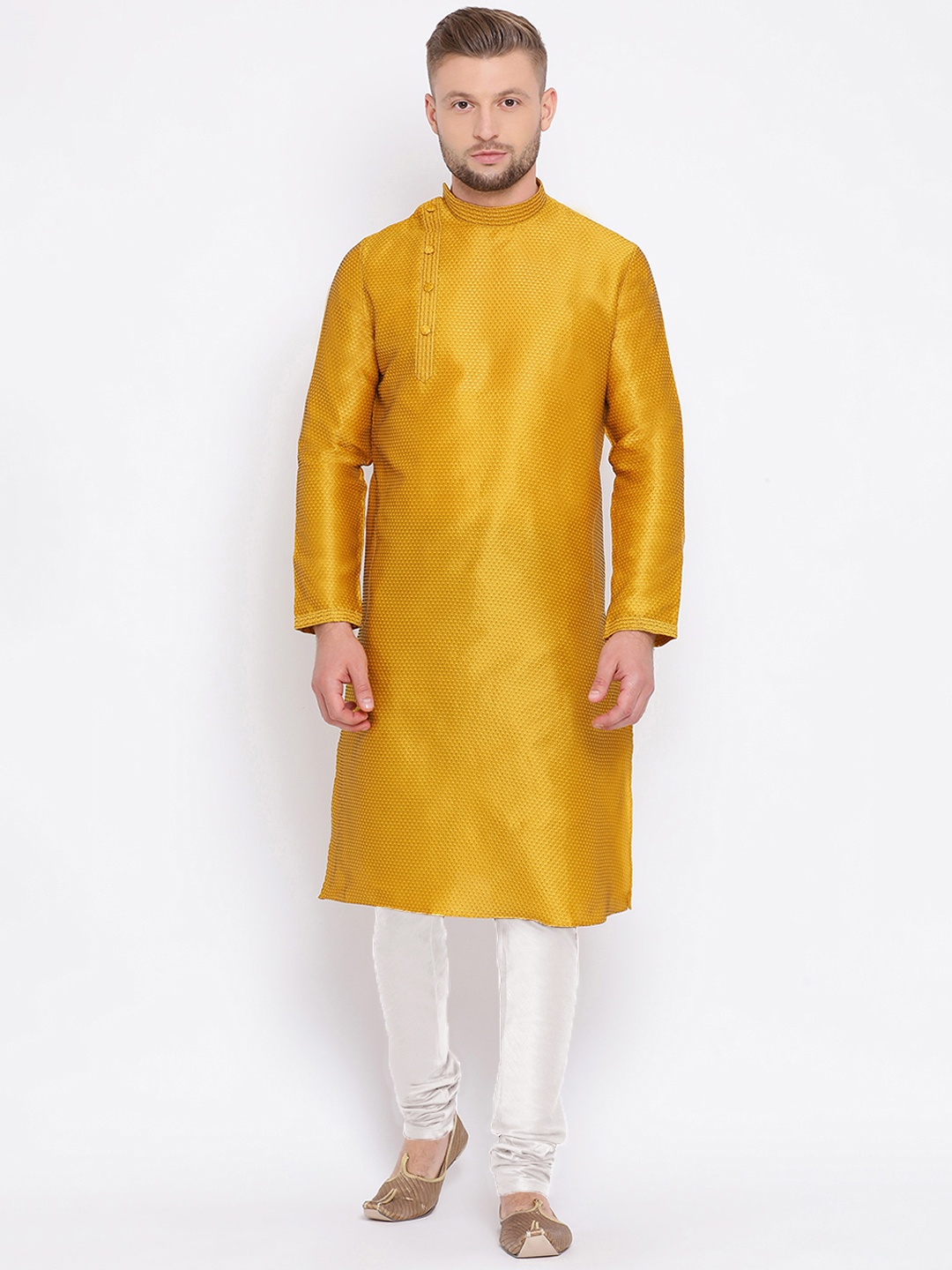 

Sanwara Men Yellow Woven Design Straight Kurta