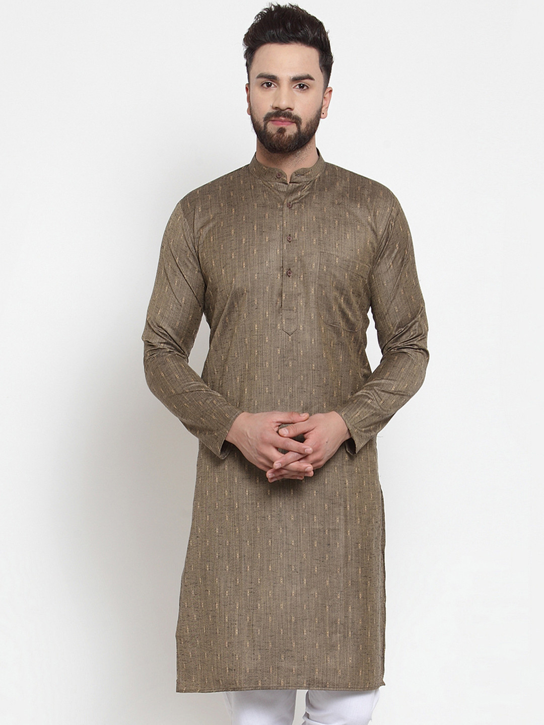 

Jompers Men Khaki Woven Design Straight Kurta