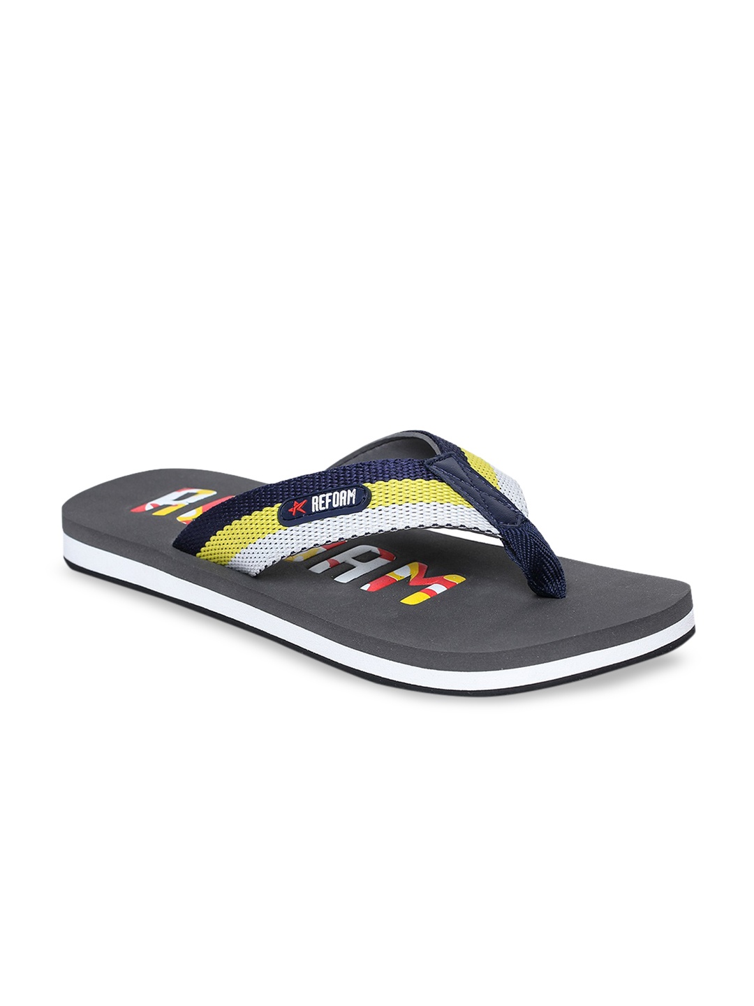 

REFOAM Men Grey & Yellow Striped Flip Flops