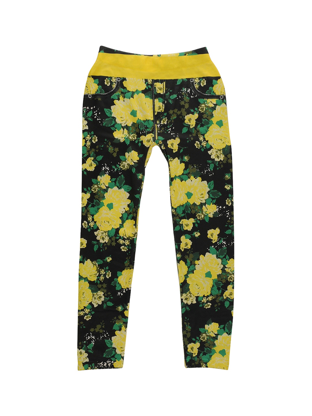 

TINY HUG Girls Black & Yellow Printed Tights
