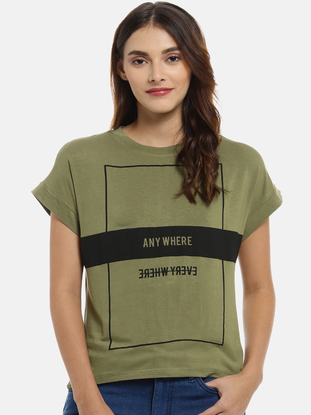 

Campus Sutra Women Olive Green Printed Top