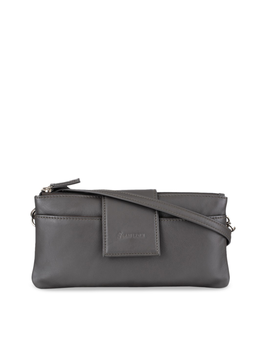 

MAI SOLI Women Grey Solid Leather Sling Bag
